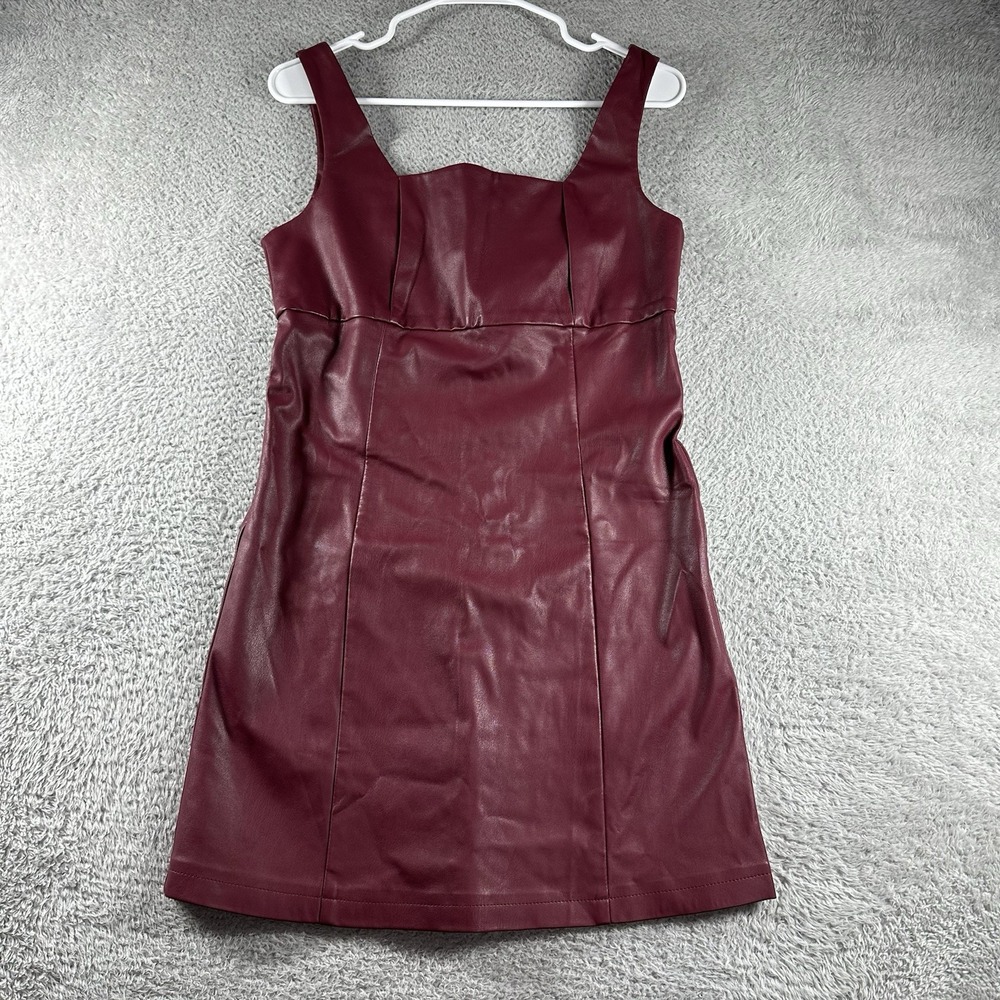 The Drop Womens Small Hank Vegan Leather Square Neck Mini Dress Burgundy Red